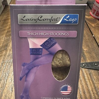 NIB Loving Comfort Thigh High Stockings Closed Toe 20-30mmHg (Beige) Large